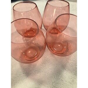 Red Stemless Clear Plastic Wine Glasses Unbreakable Elegant Tumbler Picnic - 4pc